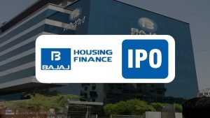 Bajaj Finance logo with a graphic showing reduced stake in Bajaj Housing Finance to 88.75% after IPO, symbolizing a major shift in the housing finance sector and its impact on investors.