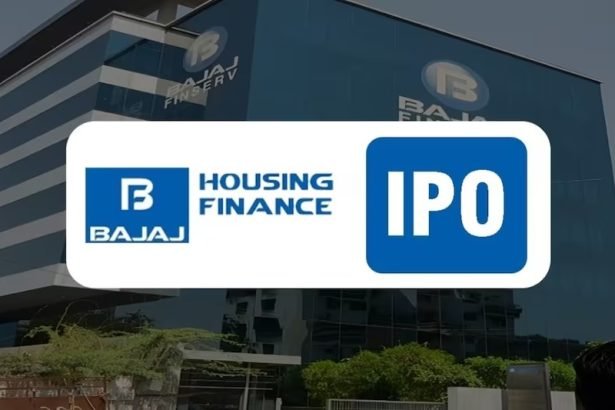 Bajaj Finance logo with a graphic showing reduced stake in Bajaj Housing Finance to 88.75% after IPO, symbolizing a major shift in the housing finance sector and its impact on investors.
