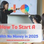 Entrepreneur starting a business with no money in 2025, using a laptop and mobile phone to work on a startup idea